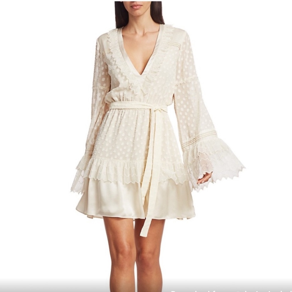 ALEXIS *Katerina* cream embroidered bell sleeve dress S w tie belt